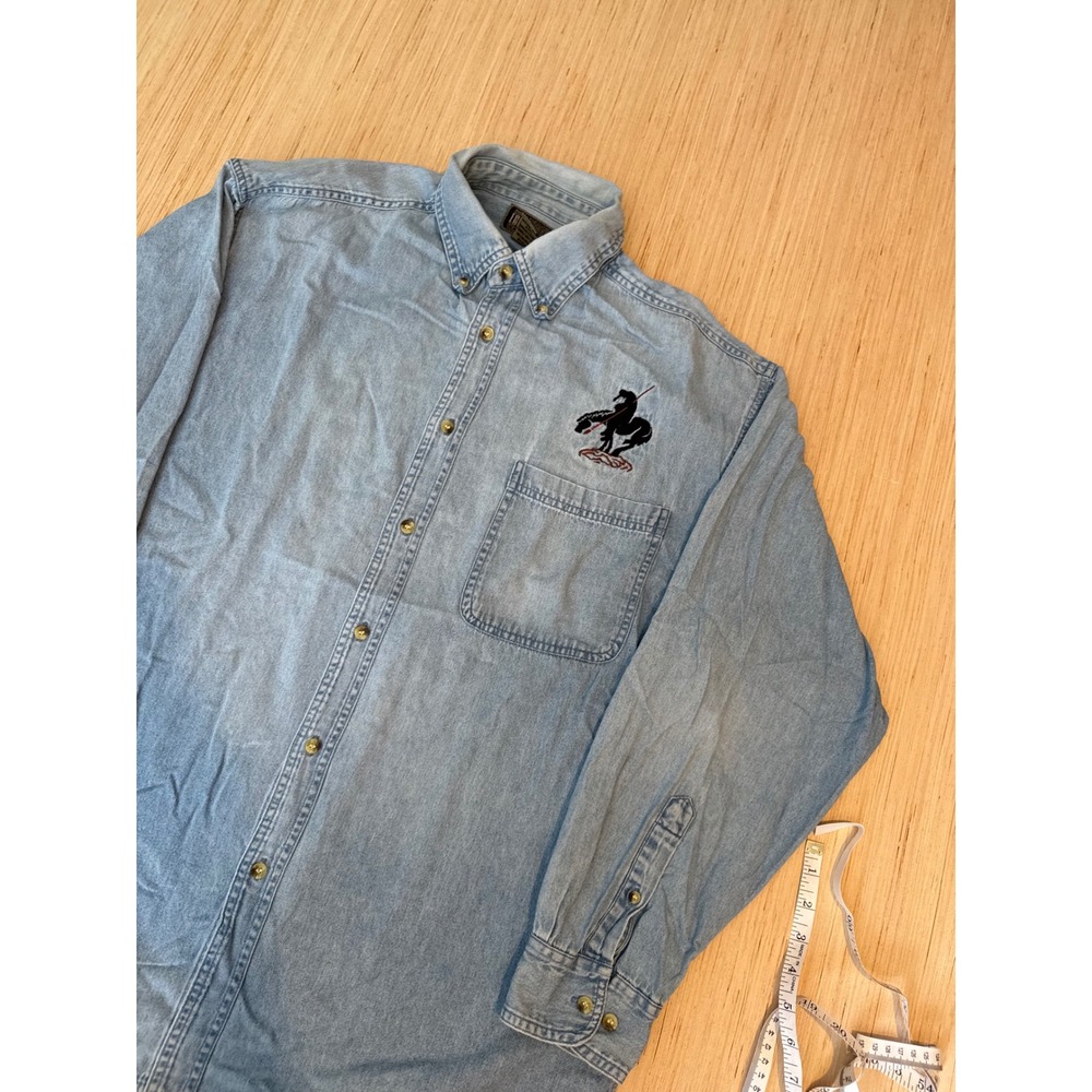 Coosa County Mens XL Denim Shirt Western Dreamcatcher Bronco Embroidered Blue 38